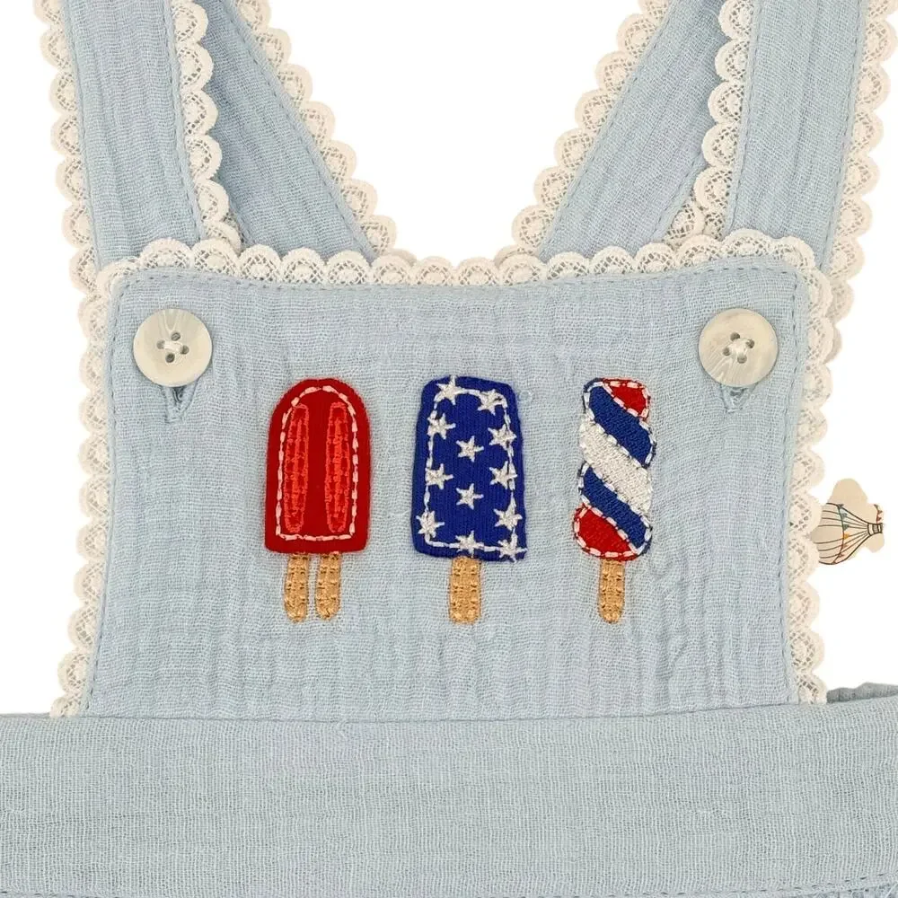 Adventure Wear 360 Baby Girl Sz 6M Blue Patriotic Popsicle Bubble Romper USA